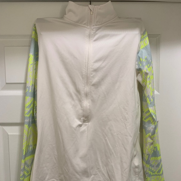 Nike Tops - Nike Pro Dri-Fit 1/2 Zip Long Sleeve Running Shirt Size L White Neon Yellow Gray